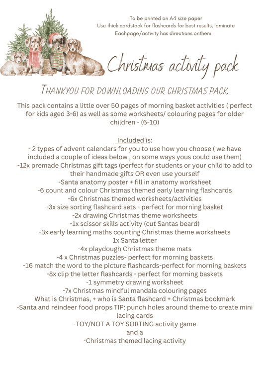 Christmas Activity Pack for Kids – 57 Printable Worksheets (Ages 3–8)