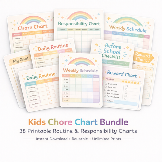 Kids Chore Chart Bundle – 38 Printable Routine & Responsibility Charts (Ages 3–10)